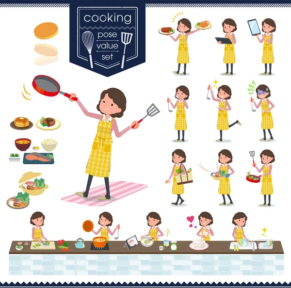 Conjunto Mujeres Intermedias Sobre Cocina Hay Acciones Que Cocinan Varias — Archivo Imágenes Vectoriales