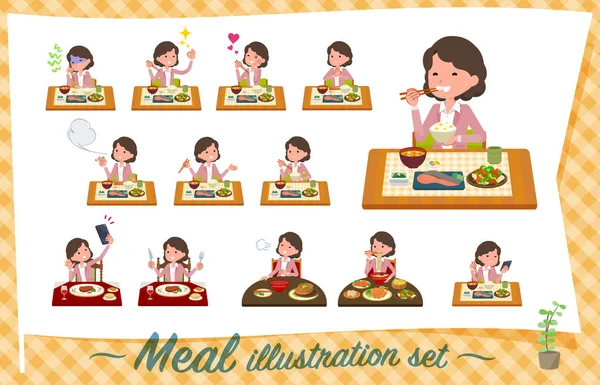 Conjunto Mulheres Meio Sobre Refeições Cozinha Japonesa Chinesa Pratos Estilo — Vetor de Stock