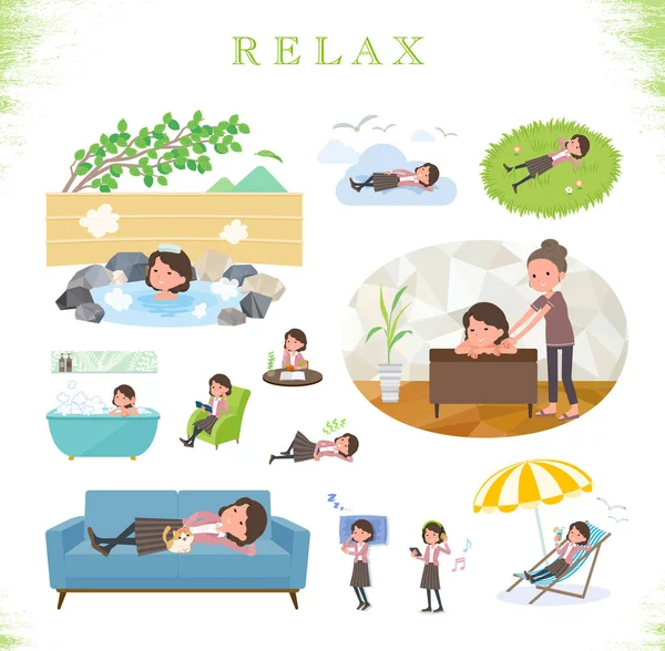 Set Middle Women Relaxing Actions Vacation Stress Relief Vector Art — стоковый вектор