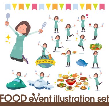 A set of middle women on food events.There are actions that have a fork and a spoon and are having fun.It's vector art so it's easy to edit. clipart