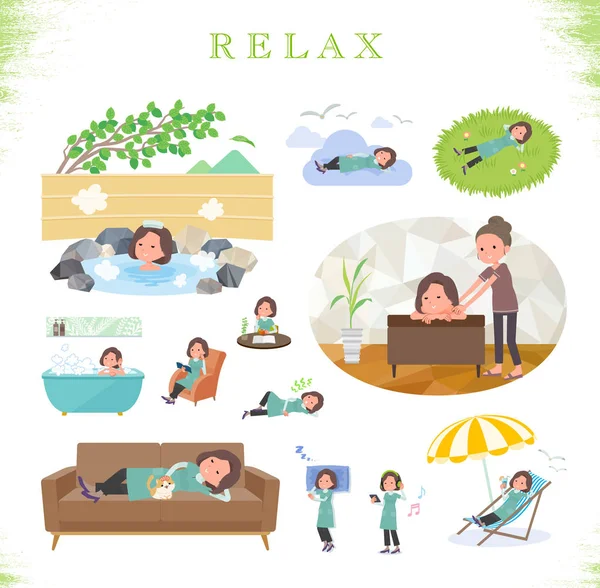 Set Middle Women Relaxing Actions Vacation Stress Relief Vector Art — стоковый вектор