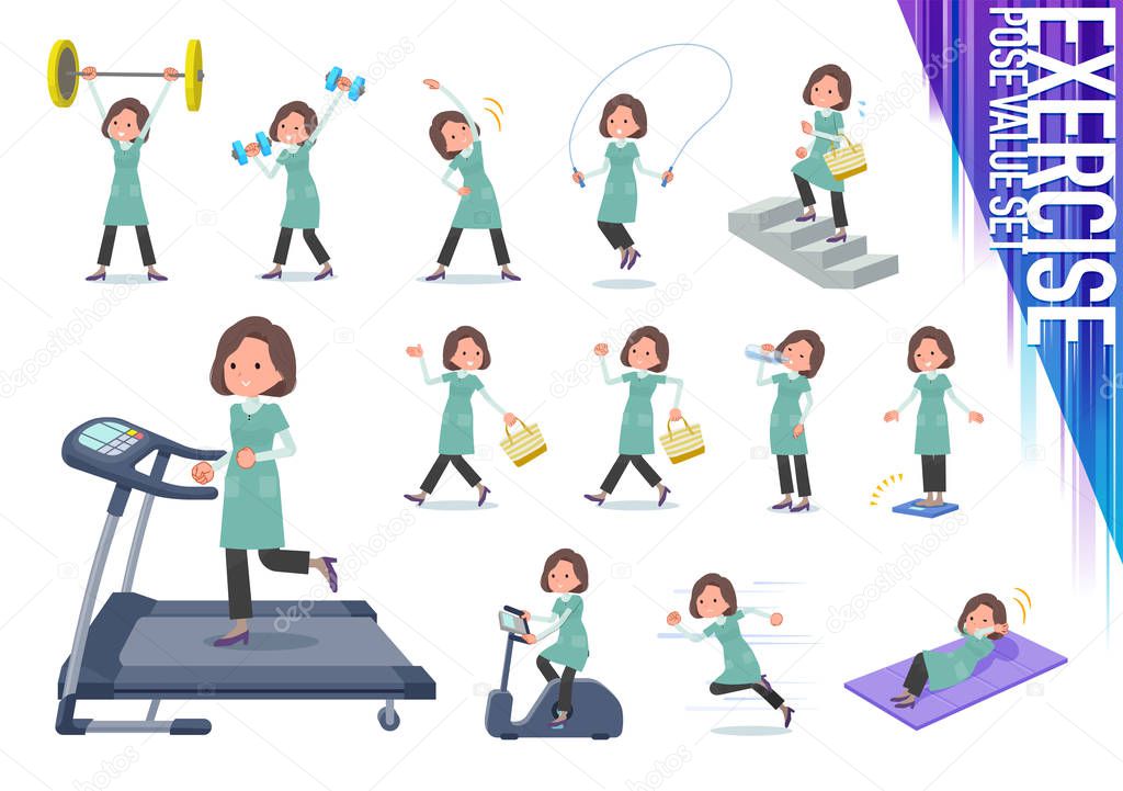 A set of middle women on exercise and sports.There are various actions to move the body healthy.It's vector art so it's easy to edit.