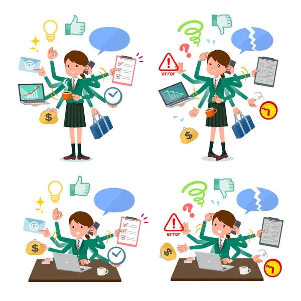 Sada Školy Dívka Která Úřadu Provádět Multitasking Existují Věci Práci — Stockový vektor