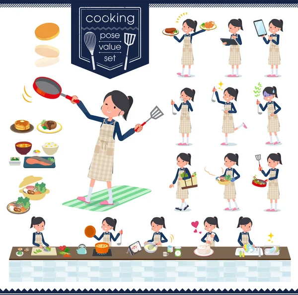 Conjunto Niñas Escuela Sobre Cooking Son Acciones Que Cocinan Varias — Archivo Imágenes Vectoriales