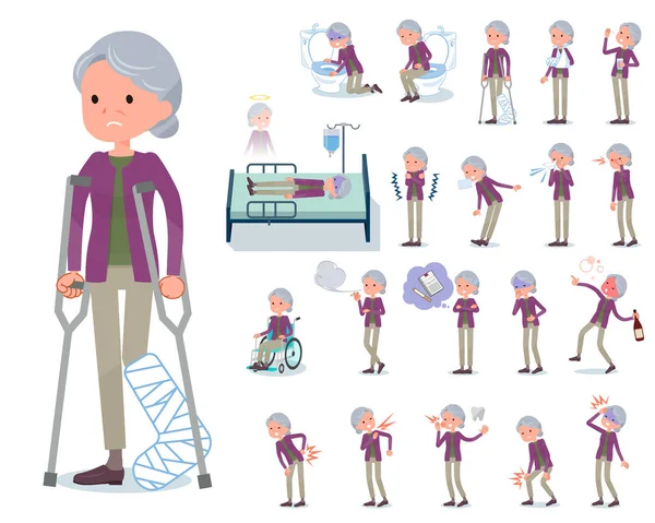 Conjunto Ancianas Con Lesiones Enfermedades Hay Acciones Que Expresan Dependencia — Archivo Imágenes Vectoriales