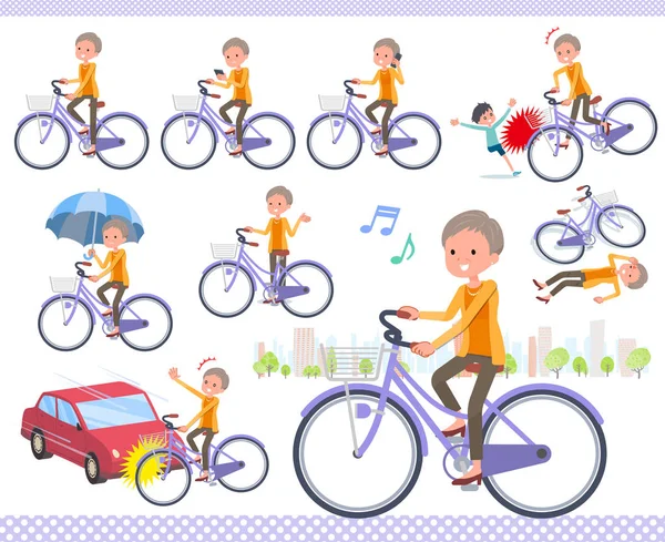 Set Old Women Riding City Cycle Actions Manners Troubles Vector — Stock Vector