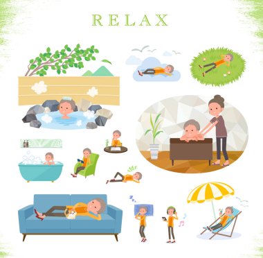 Yaşlı kadınlar rahatlatıcı hakkında bir dizi. Tatil ve stres kabartma gibi eylemler vardır. Böylece düzenlemek kolaydır vektör sanat değil.