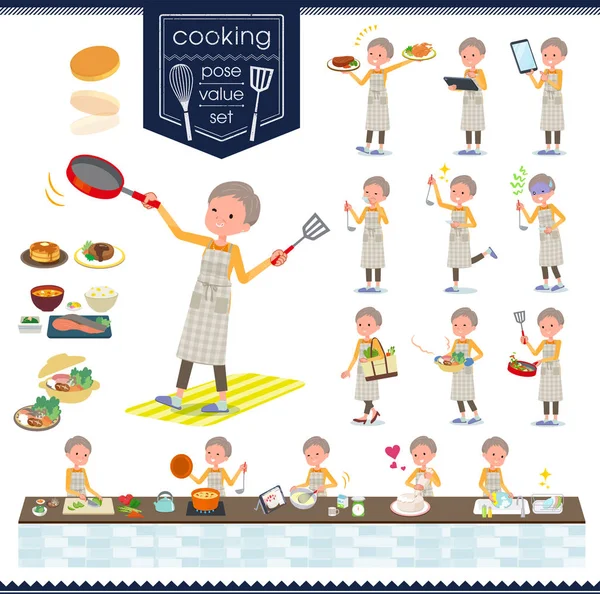 Conjunto Ancianas Sobre Cocina Hay Acciones Que Están Cocinando Varias — Archivo Imágenes Vectoriales