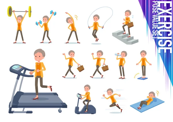 Set Old Women Exercise Sports Various Actions Move Body Healthy — Stock Vector