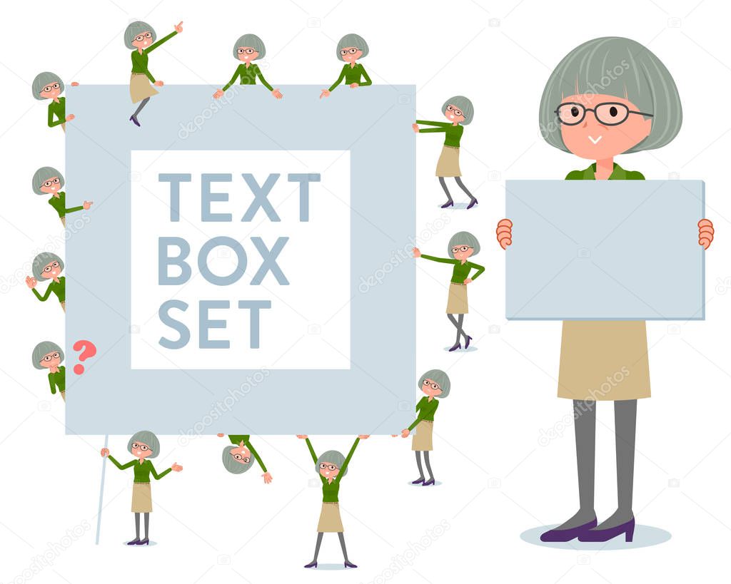 A set of old women with a message board.Since each is divided, you can move it freely.It's vector art so it's easy to edit.