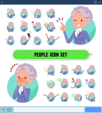 Yaşlı kadınlarla bir dizi Sns ekrandaki çeşitli duygular ifade eder. Sevinç ve üzüntü gibi duyguların varyasyon vardır. Böylece düzenlemek kolaydır vektör sanat değil.