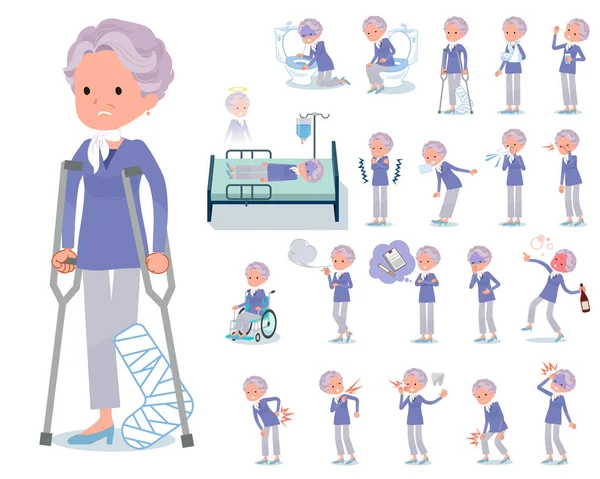 Set Old Women Injury Illness Actions Express Dependence Death Vector — Stock Vector