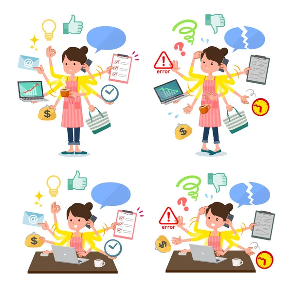 Set Housewife Who Perform Multitasking Office Things Smoothly Pattern Panic — Stock Vector