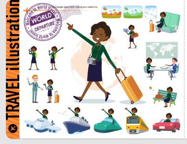 Kadınlar seyahat kümesi. Tekneler ve uçaklar gibi araçlar da vardır. Böylece düzenlemek kolaydır vektör sanat değil.