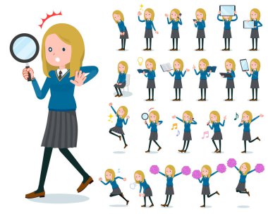 Liseli kız ile akıllı telefonlar gibi dijital ekipman kümesi. Duyguları ifade eylem vardır. Böylece düzenlemek kolaydır vektör sanat değil.