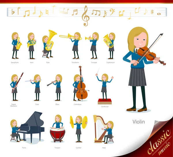 Ensemble Écolière Sur Les Performances Musique Classique Des Actions Pour — Image vectorielle