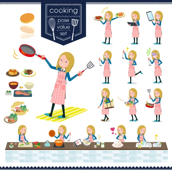 Liseli Kız Pişirme Hakkında Bir Dizi Mutfakta Çeşitli Şekillerde Yemek — Stok Vektör