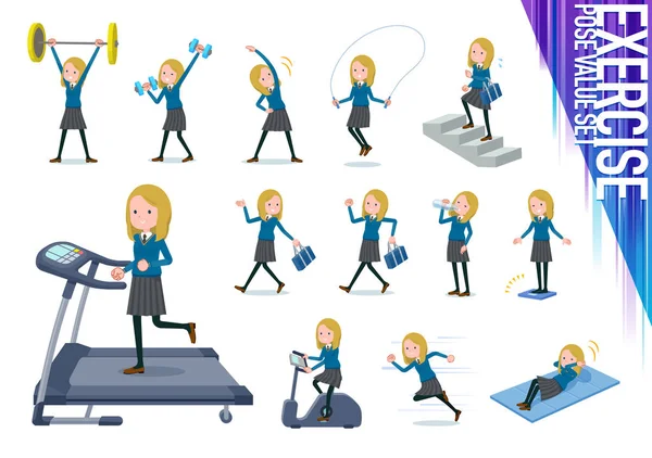 Set School Girl Exercise Sports Various Actions Move Body Healthy — Stock Vector