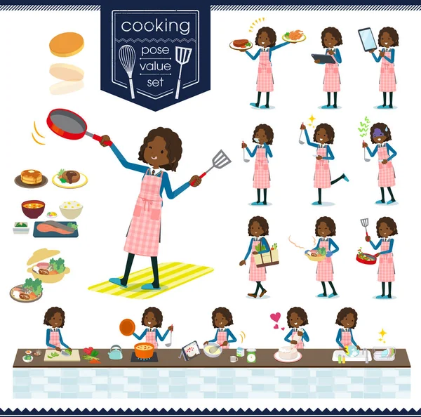 料理についての学校の女の子のセット 台所でさまざまな方法で調理している動作があります それのベクトル アートなので それは簡単に編集するには — ストックベクタ