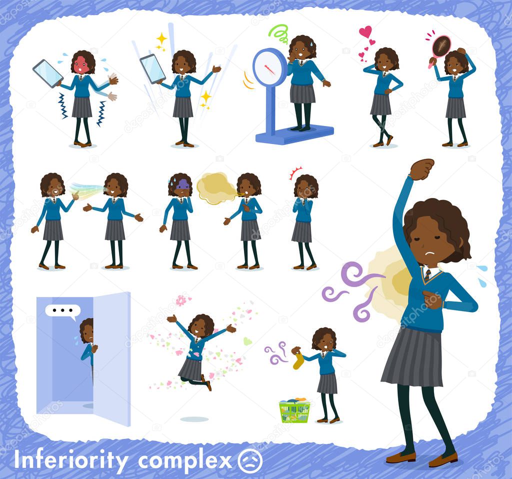 A set of school girl on inferiority complex.There are actions suffering from smell and appearance.It's vector art so it's easy to edit.