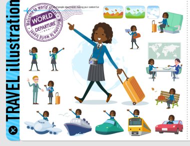 Liseli kız seyahat kümesi. Tekneler ve uçaklar gibi araçlar da vardır. Böylece düzenlemek kolaydır vektör sanat değil.