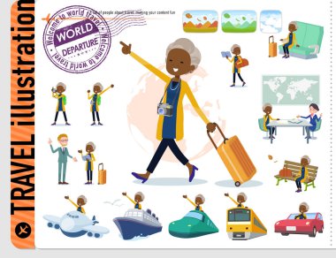 Yaşlı kadınlar seyahat kümesi. Tekneler ve uçaklar gibi araçlar da vardır. Böylece düzenlemek kolaydır vektör sanat değil.