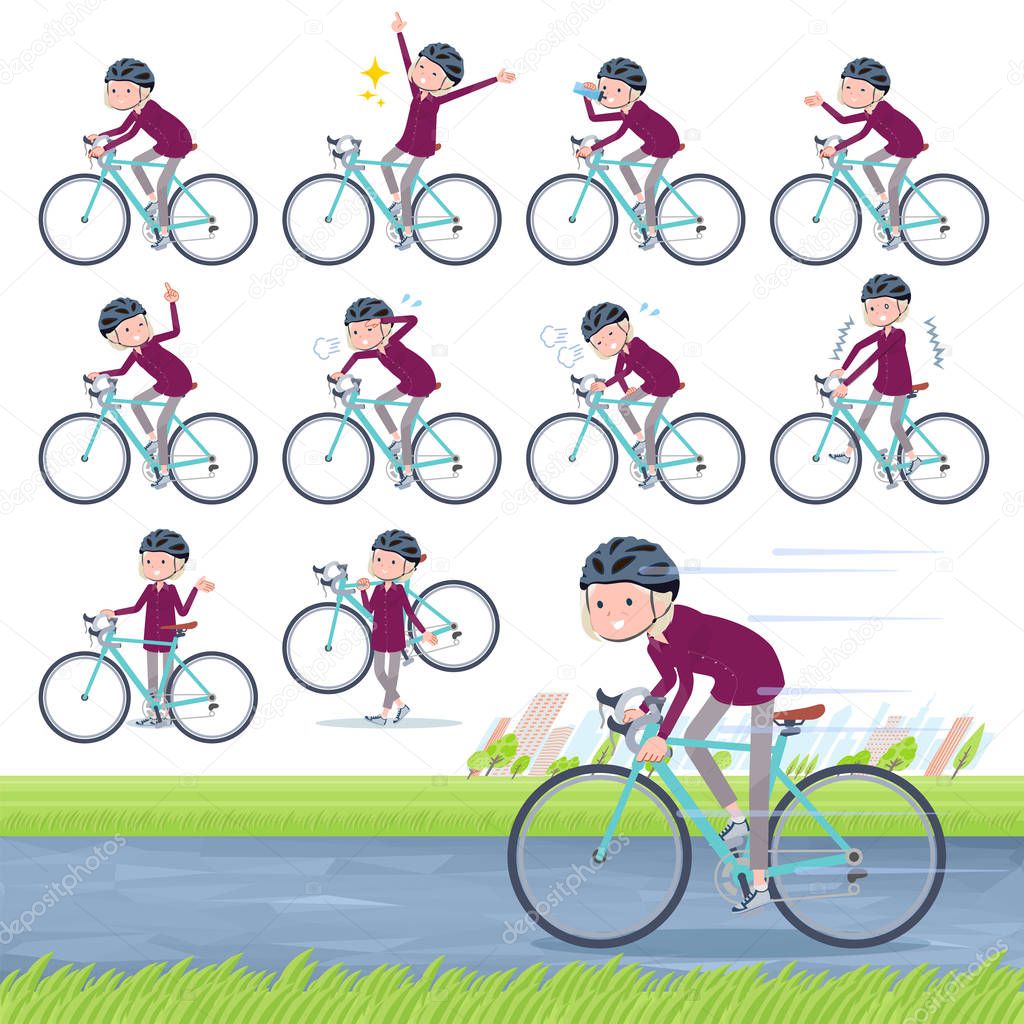 A set of old women on a road bike.There is an action that is enjoying.It's vector art so it's easy to edit.