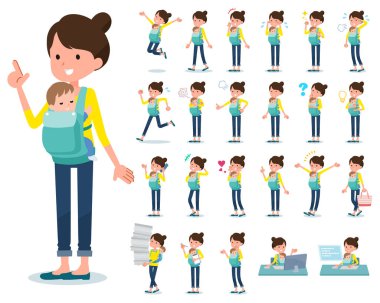 Bir dizi kim çeşitli duygular ifade ile bir bebek tutan kadın. İşyerleri ve kişisel bilgisayarlar ile ilgili eylem vardır. Böylece düzenlemek kolaydır vektör sanat değil.