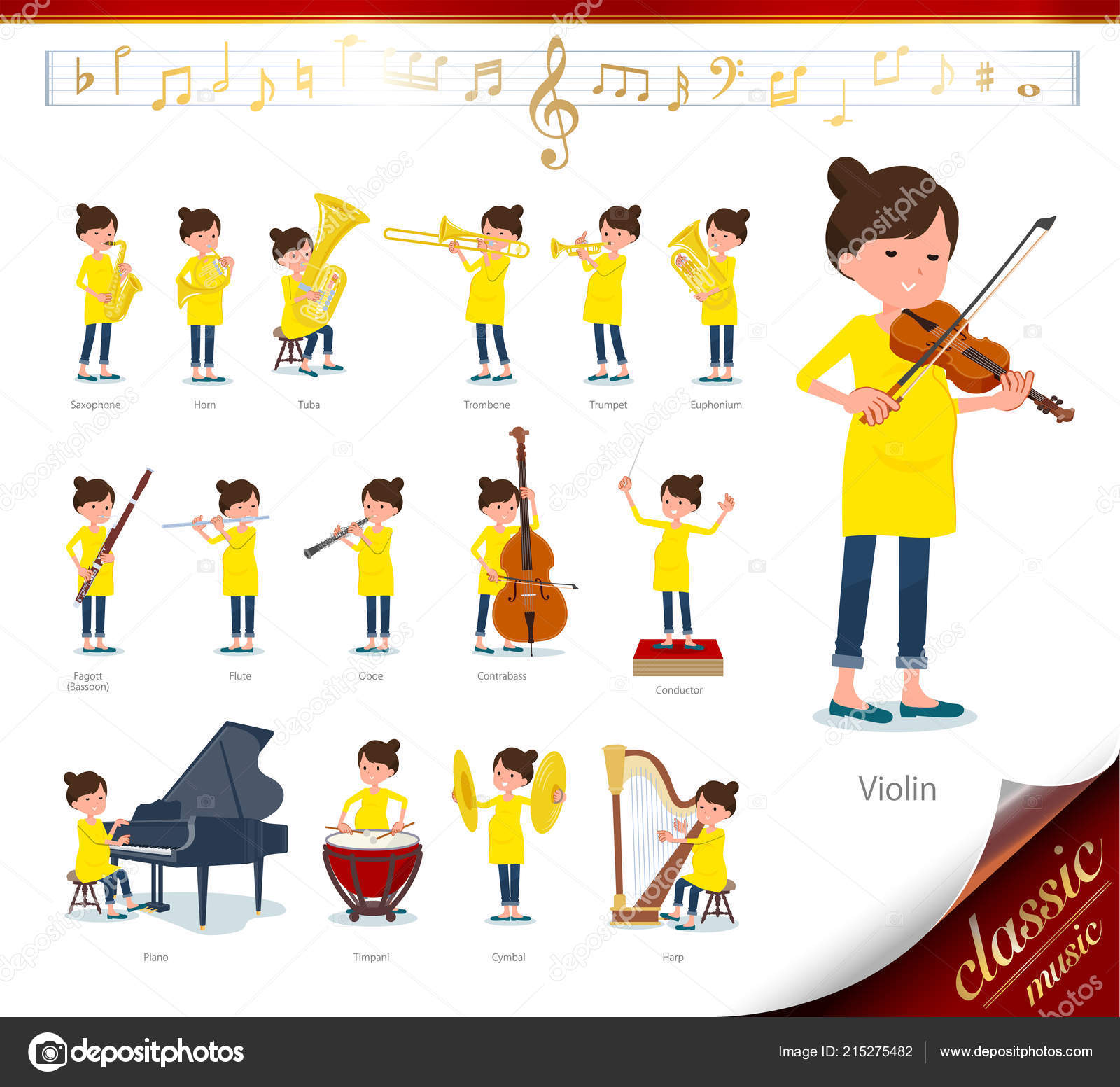 Eine Reihe Von Schwangeren Frauen Uber Klassische Musikdarbietungen Gibt Aktionen Vektorgrafik Lizenzfreie Grafiken C Seijiroooooooooo 215275482 Depositphotos
