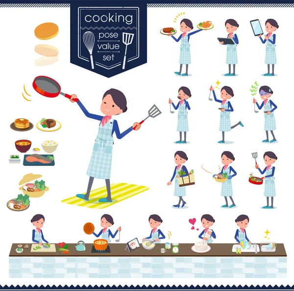 Set Women Cooking Actions Cooking Various Ways Kitchen Vector Art — стоковый вектор