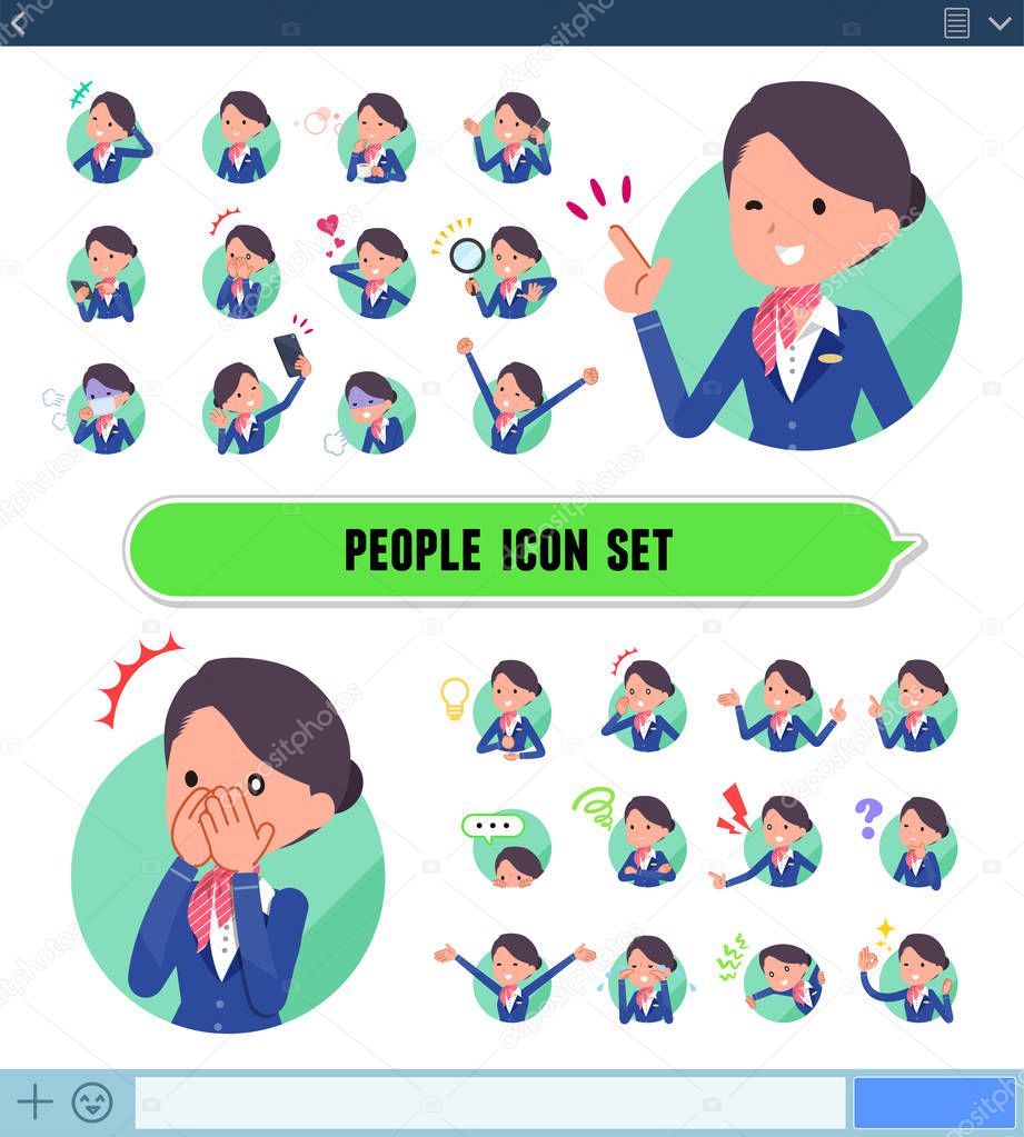 A set of women with expresses various emotions on the SNS screen.There are variations of emotions such as joy and sadness.It's vector art so it's easy to edit.