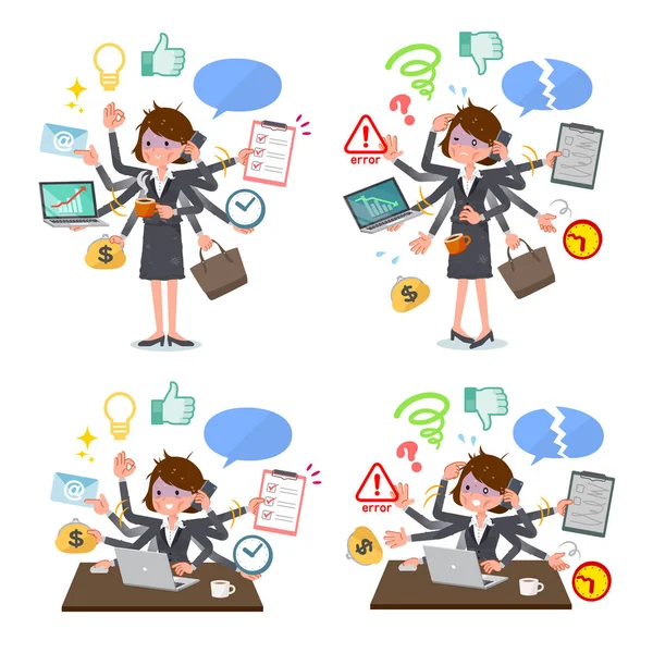 Set Bad Condition Women Who Perform Multitasking Office Things Smoothly — Stock Vector