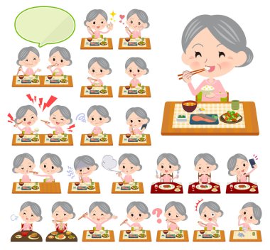 Yemek hakkında üst düzey kadın kümesi. Japon ve Çin mutfağı, ve benzeri Batı tarzı yemekleri. Böylece düzenlemek kolaydır vektör sanat değil.