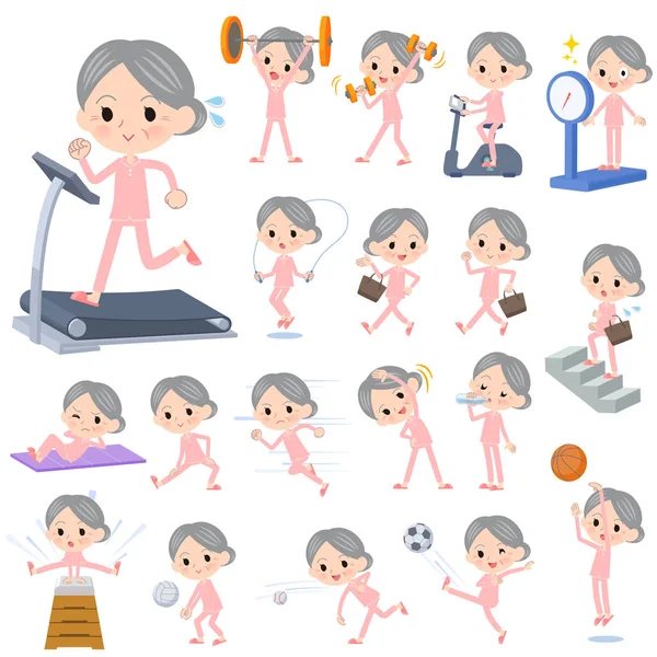 年配の女性運動とスポーツのセット 健康な体を移動するさまざまなアクションがあります それのベクトル アートなので それは簡単に編集するには — ストックベクタ