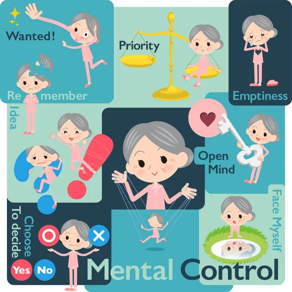 Conjunto Mulheres Idosas Que Controlam Emoções Uma Variedade Ilustrações Imagem — Vetor de Stock