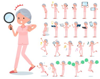 Bir dizi akıllı telefonlar gibi dijital ekipman ile üst düzey kadın. Duyguları ifade eylem vardır. Böylece düzenlemek kolaydır vektör sanat değil.