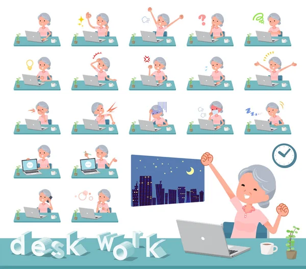 一组高级妇女在办公桌上工作 有各种动作 如感觉和疲劳 它的矢量艺术 所以它很容易编辑 — 图库矢量图片