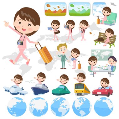 Seyahat hasta kadın kümesi. Tekneler ve uçaklar gibi araçlar da vardır. Böylece düzenlemek kolaydır vektör sanat değil.