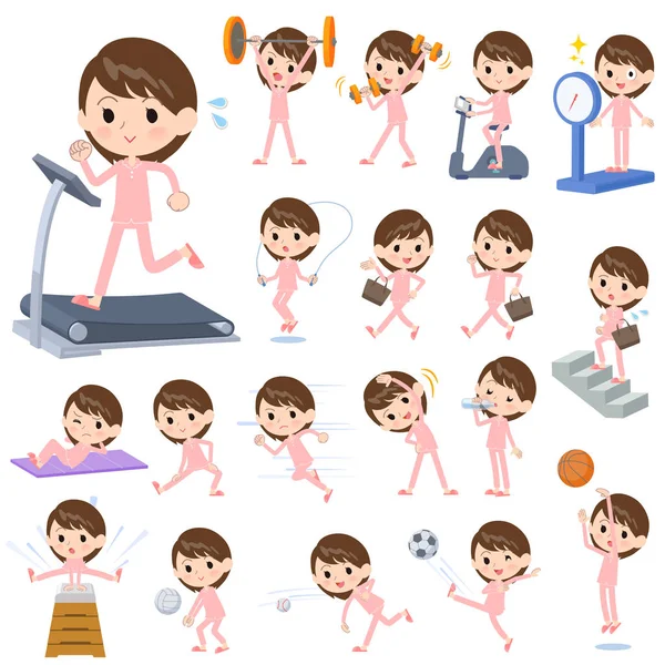 Set Patient Women Exercise Sports Various Actions Move Body Healthy — Stock Vector