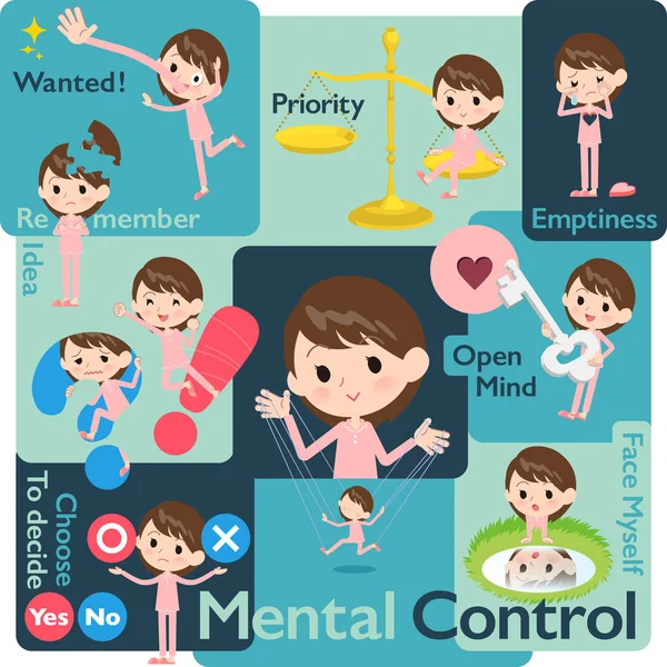 Conjunto Mujeres Pacientes Que Controlan Las Emociones Una Variedad Ilustraciones — Archivo Imágenes Vectoriales