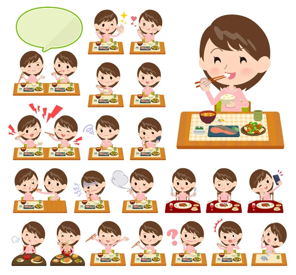 Hasta Kadınlar Yemek Hakkında Bir Dizi Japon Çin Mutfağı Benzeri — Stok Vektör