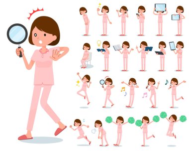 Bir dizi akıllı telefonlar gibi dijital ekipman olan genç kadın. Duyguları ifade eylem vardır. Böylece düzenlemek kolaydır vektör sanat değil.