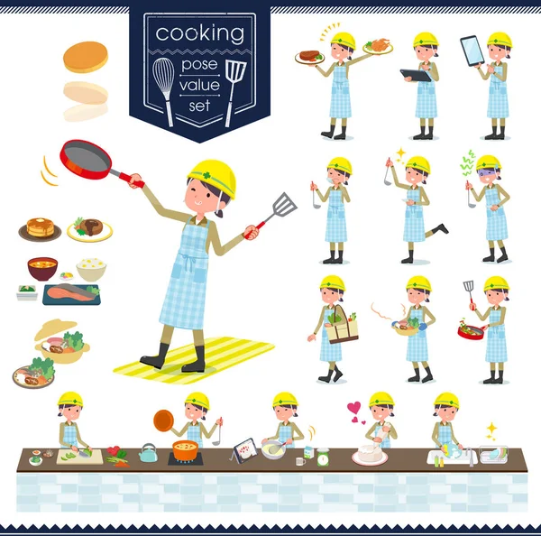 Conjunto Mujeres Trabajadoras Sobre Cocina Hay Acciones Que Están Cocinando — Archivo Imágenes Vectoriales