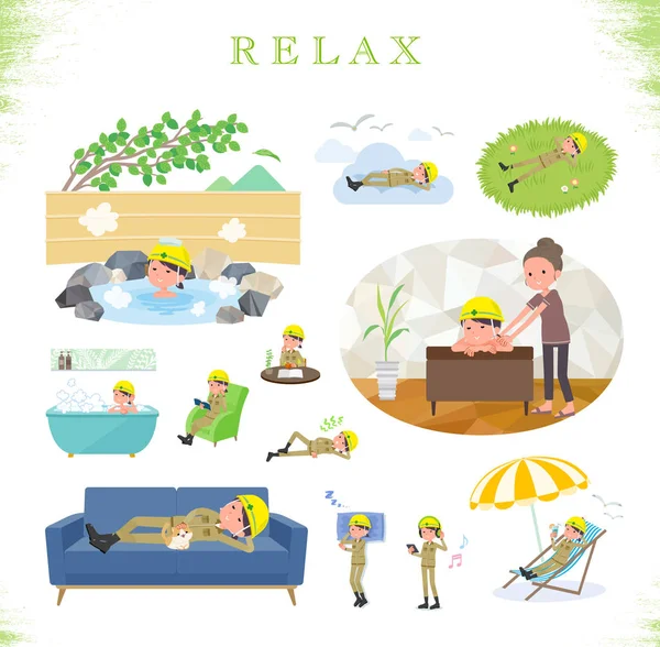 Set Working Women Relaxing Actions Vacation Stress Relief Vector Art — стоковый вектор