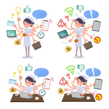 Ofiste çoklu görevler gerçekleştiren hemşire kadın kümesi. Sorunsuz yapmam gerekenler ve bu panik içinde bir desen vardır. Böylece düzenlemek kolaydır vektör sanat değil.