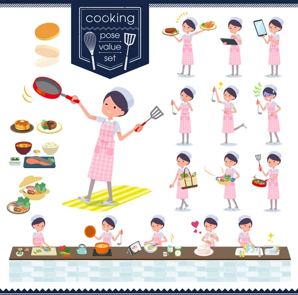 Conjunto Enfermeras Mujeres Sobre Cooking Son Acciones Que Están Cocinando — Archivo Imágenes Vectoriales