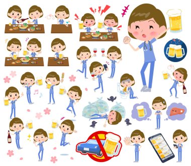 Bir dizi alkol ile ilgili cerrahi doktor kadın. Bir canlı görünüm ve başarısızlık alkol hakkında ifade eylem vardır. Böylece düzenlemek kolaydır vektör sanat değil.