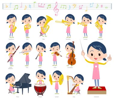 Çocuk bakıcısı kadınlar klasik müzik performansları üzerinde kümesi. Eylem çeşitli aletleri yaylı aletler ve rüzgar aletleri gibi oynamak için vardır. Böylece düzenlemek kolaydır vektör sanat değil.