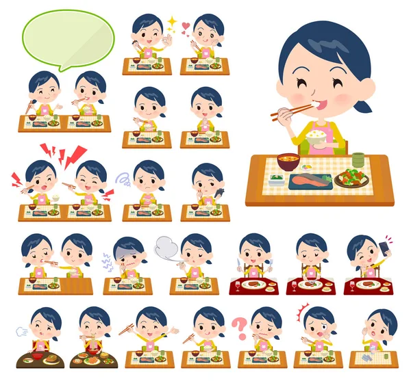 Çocuk Bakıcısı Kadınlar Yemek Hakkında Bir Dizi Japon Çin Mutfağı — Stok Vektör