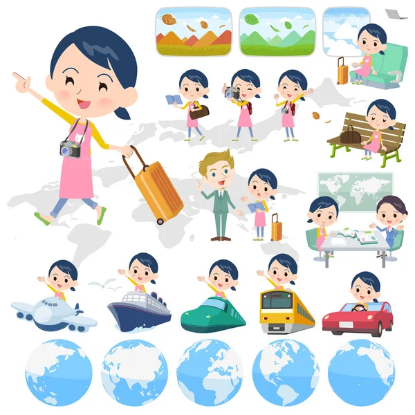 Set Childminder Women Travel Also Vehicles Boats Airplanes Vector Art — стоковый вектор